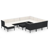 NNEVL 12 Piece Garden Lounge Set with Cushions Poly Rattan Black