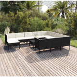 NNEVL 12 Piece Garden Lounge Set with Cushions Poly Rattan Black