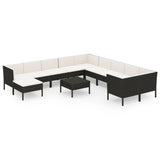 NNEVL 12 Piece Garden Lounge Set with Cushions Poly Rattan Black