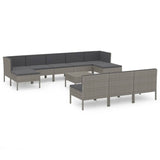 NNEVL 11 Piece Garden Lounge Set with Cushions Poly Rattan Grey