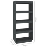 NNEVL Book Cabinet/Room Divider Grey 60x35x135 cm Solid Pinewood