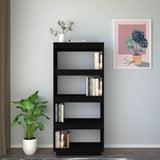 NNEVL Book Cabinet/Room Divider Black 60x35x135 cm Solid Pinewood