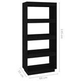 NNEVL Book Cabinet/Room Divider Black 60x35x135 cm Solid Pinewood