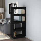 NNEVL Book Cabinet/Room Divider Black 60x35x135 cm Solid Pinewood