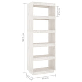 NNEVL Book Cabinet/Room Divider White 60x35x167 cm Solid Pinewood