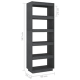 NNEVL Book Cabinet/Room Divider Grey 60x35x167 cm Solid Pinewood