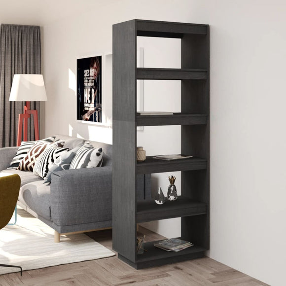 NNEVL Book Cabinet/Room Divider Grey 60x35x167 cm Solid Pinewood
