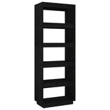 NNEVL Book Cabinet/Room Divider Black 60x35x167 cm Solid Pinewood