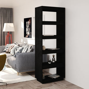 NNEVL Book Cabinet/Room Divider Black 60x35x167 cm Solid Pinewood