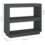 NNEVL Book Cabinet Grey 80x35x71 cm Solid Pinewood