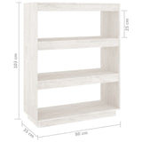 NNEVL Book Cabinet/Room Divider White 80x35x103 cm Solid Pinewood