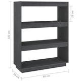 NNEVL Book Cabinet/Room Divider Grey 80x35x103 cm Solid Pinewood