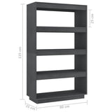 NNEVL Book Cabinet/Room Divider Grey 80x35x135 cm Solid Pinewood