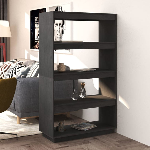NNEVL Book Cabinet/Room Divider Grey 80x35x135 cm Solid Pinewood