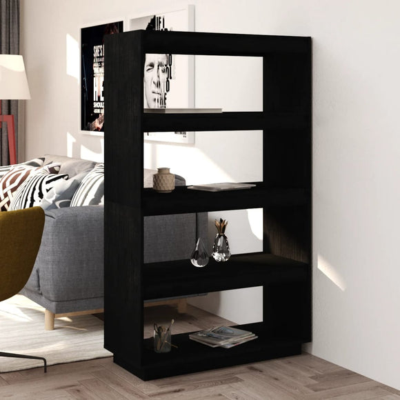 NNEVL Book Cabinet/Room Divider Black 80x35x135 cm Solid Pinewood