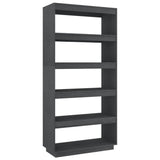 NNEVL Book Cabinet/Room Divider Grey 80x35x167 cm Solid Pinewood