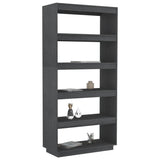 NNEVL Book Cabinet/Room Divider Grey 80x35x167 cm Solid Pinewood