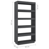 NNEVL Book Cabinet/Room Divider Grey 80x35x167 cm Solid Pinewood