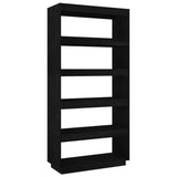NNEVL Book Cabinet/Room Divider Black 80x35x167 cm Solid Pinewood