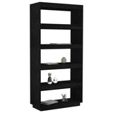 NNEVL Book Cabinet/Room Divider Black 80x35x167 cm Solid Pinewood