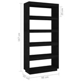 NNEVL Book Cabinet/Room Divider Black 80x35x167 cm Solid Pinewood