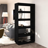 NNEVL Book Cabinet/Room Divider Black 80x35x167 cm Solid Pinewood