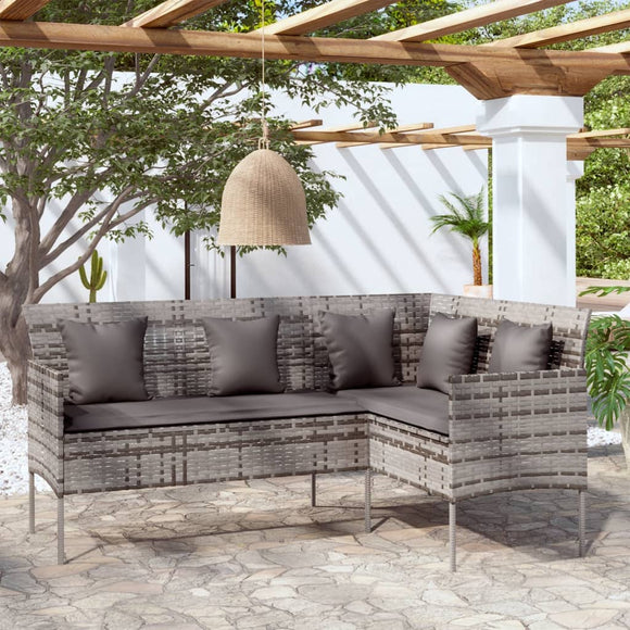 NNEVL L-shaped Couch Sofa with Cushions Poly Rattan Grey