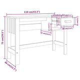 NNEVL Desk White 110x40x75 cm Solid Wood Pine