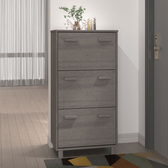 NNEVL Shoe Cabinet Light Grey 59.5x35x117 cm Solid Wood Pine