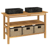 NNEVL Bathroom Vanity Cabinet with Black Marble Sinks Solid Wood Teak