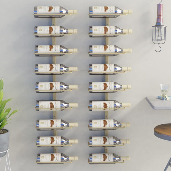NNEVL Wall-mounted Wine Rack for 9 Bottles 2 pcs Gold Iron