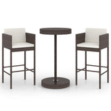 NNEVL 3 Piece Garden Bar Set with Cushions Poly Rattan Brown