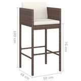 NNEVL 3 Piece Garden Bar Set with Cushions Poly Rattan Brown