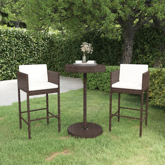 NNEVL 3 Piece Garden Bar Set with Cushions Poly Rattan Brown