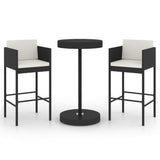 NNEVL 3 Piece Garden Bar Set with Cushions Poly Rattan Black