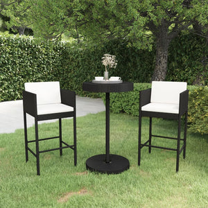 NNEVL 3 Piece Garden Bar Set with Cushions Poly Rattan Black