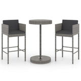 NNEVL 3 Piece Garden Bar Set with Cushions Poly Rattan Grey