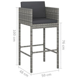 NNEVL 3 Piece Garden Bar Set with Cushions Poly Rattan Grey