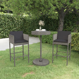 NNEVL 3 Piece Garden Bar Set with Cushions Poly Rattan Grey
