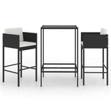NNEVL 3 Piece Garden Bar Set with Cushions Poly Rattan Black