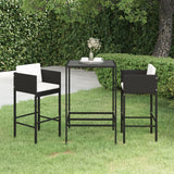 NNEVL 3 Piece Garden Bar Set with Cushions Poly Rattan Black