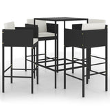NNEVL 5 Piece Garden Bar Set with Cushions Poly Rattan Black