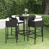 NNEVL 5 Piece Garden Bar Set with Cushions Poly Rattan Black