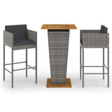 NNEVL 3 Piece Garden Bar Set with Cushions Poly Rattan Grey