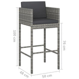 NNEVL 3 Piece Garden Bar Set with Cushions Poly Rattan Grey