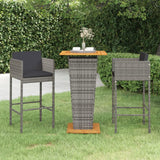 NNEVL 3 Piece Garden Bar Set with Cushions Poly Rattan Grey