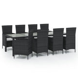NNEVL 9 Piece Outdoor Dining Set with Cushions Poly Rattan Black