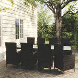 NNEVL 9 Piece Outdoor Dining Set with Cushions Poly Rattan Black