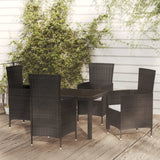 NNEVL 5 Piece Outdoor Dining Set with Cushions Poly Rattan Black