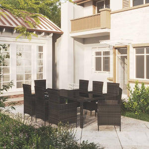 NNEVL 9 Piece Outdoor Dining Set with Cushions Poly Rattan